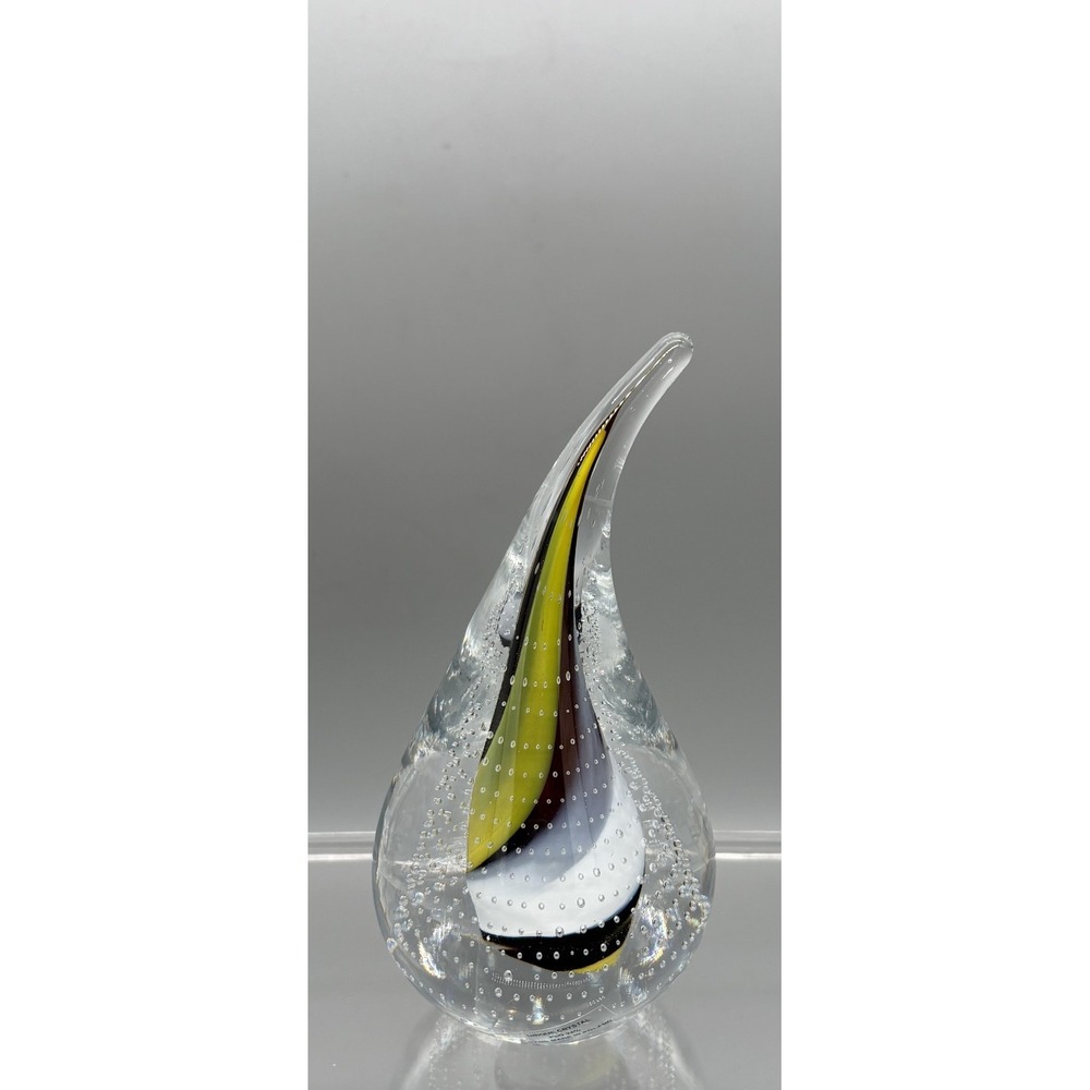 Vintage Art Glass Teardrop Paperweight Poland 24% Lead Crystal 5.5" x‎ 2.75"